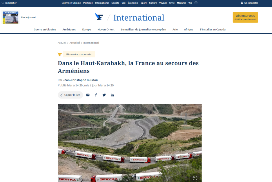 Ֆրանսիան պատրաստվում է բանաձև ներկայացնել ՄԱԿ-ի ԱԽ՝ օգնելու ԼՂ 120 հազար բնակիչներին․ «Le Figaro»